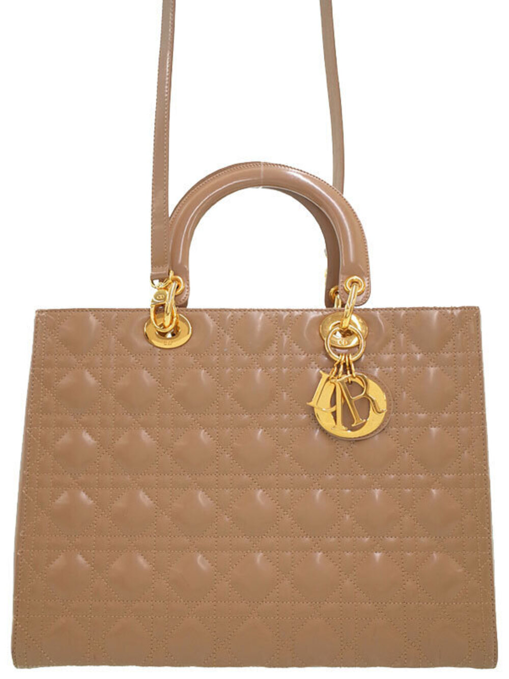 Christian Dior Lady Cannage Quilt Beige Cream Taupe Gray leather Brown